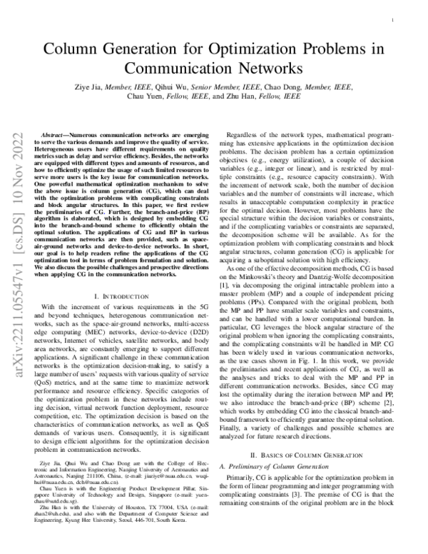 (PDF) Column Generation for Optimization Problems in Communication Networks