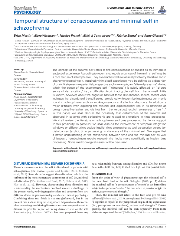 (PDF) Temporal structure of consciousness and minimal self in schizophrenia