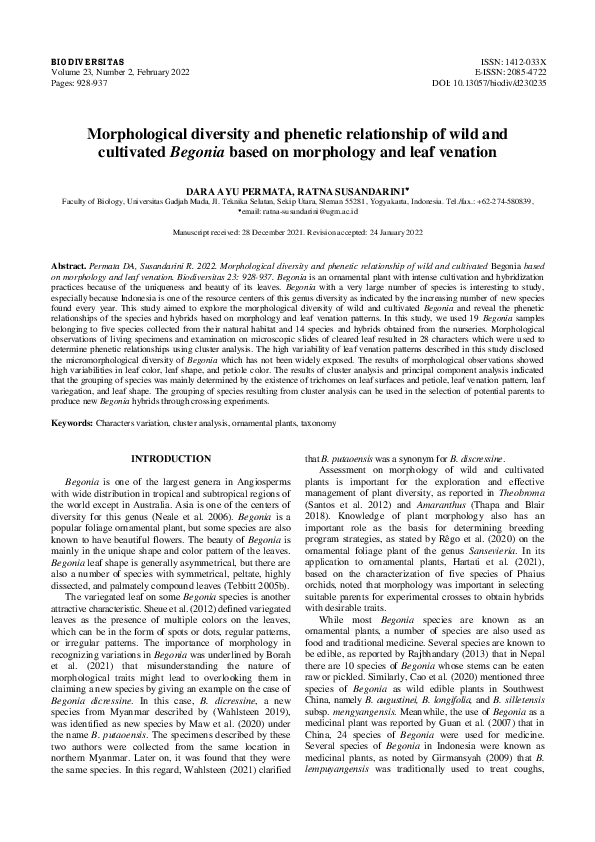 (PDF) Morphological diversity and phenetic relationship of wild and ...