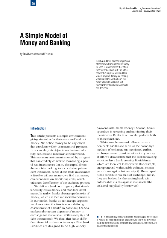 (PDF) A simple model of money and banking