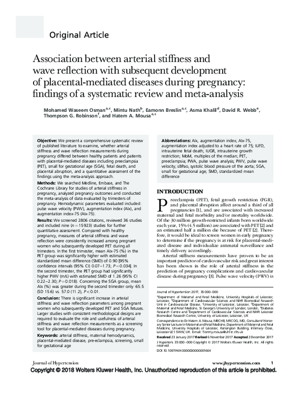 (PDF) Association between arterial stiffness and wave reflection with ...
