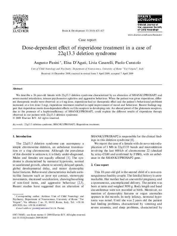 (PDF) Dose-dependent effect of risperidone treatment in a case of 22q13 ...
