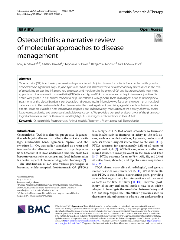 (PDF) Osteoarthritis: a narrative review of molecular approaches to ...