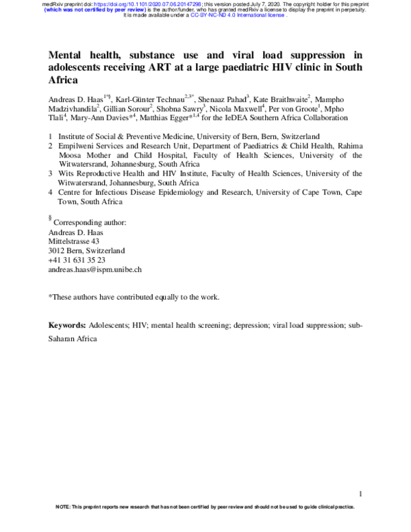 (PDF) Mental health, substance use and viral load suppression in ...