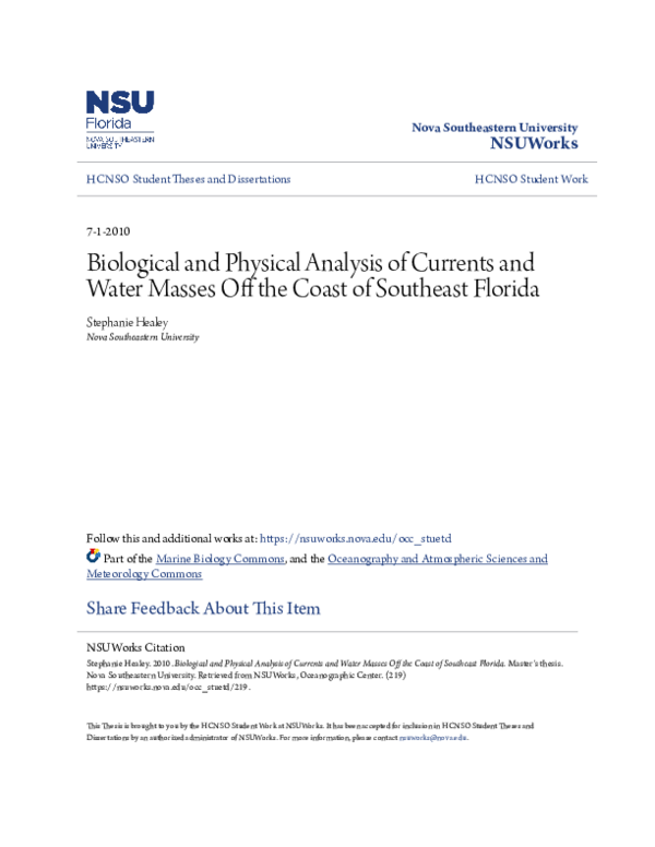 (PDF) Biological and Physical Analysis of Currents and Water Masses Off ...