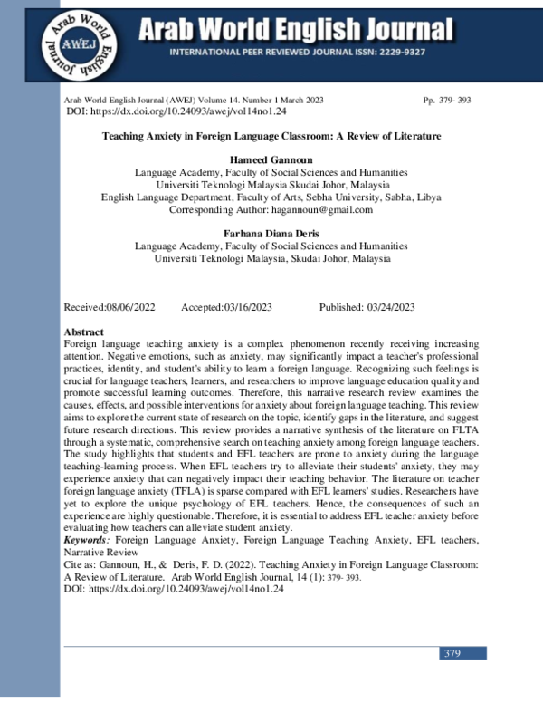 (PDF) Teaching Anxiety in Foreign Language Classroom: A Review of ...