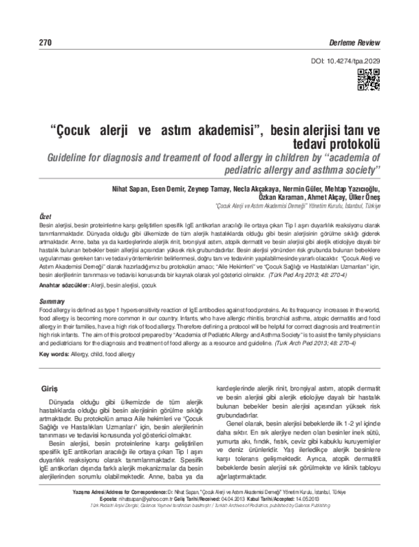 (PDF) Guideline for diagnosis and treatment of food allergy in children ...