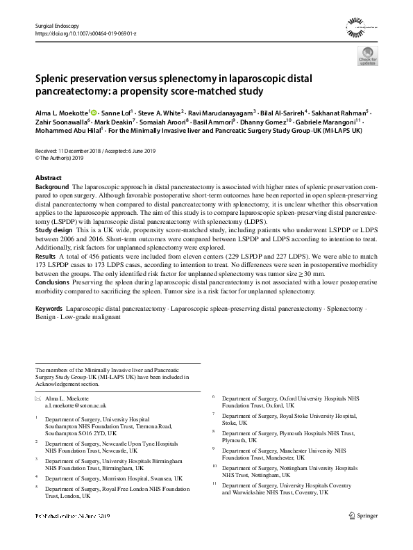 (PDF) Splenic preservation versus splenectomy in laparoscopic distal ...