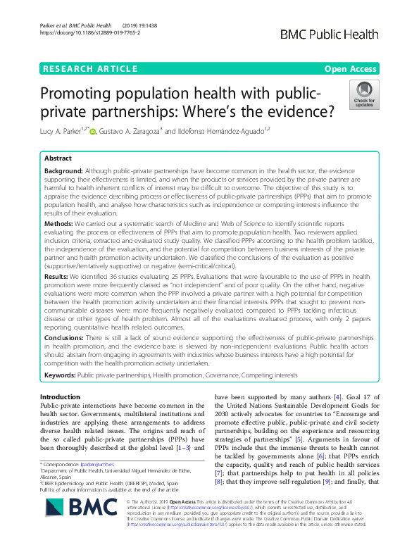 (PDF) Promoting population health with public-private partnerships ...