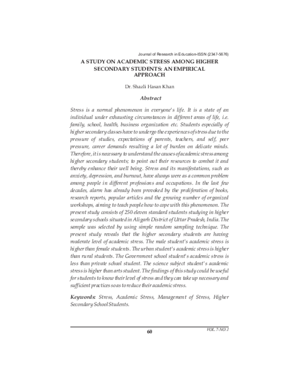 (PDF) A Study on Academic Stress among higher secondary students : An ...