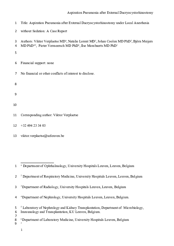 (DOC) Aspiration Pneumonia After External Dacryocystorhinostomy Under