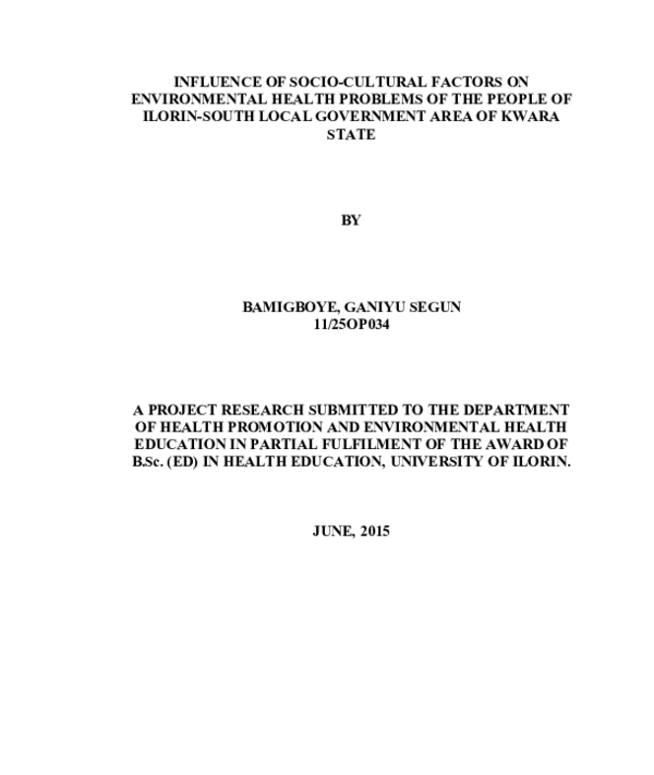 (DOC) INFLUENCE OF SOCIO-CULTURAL FACTORS ON ENVIRONMENTAL HEALTH ...