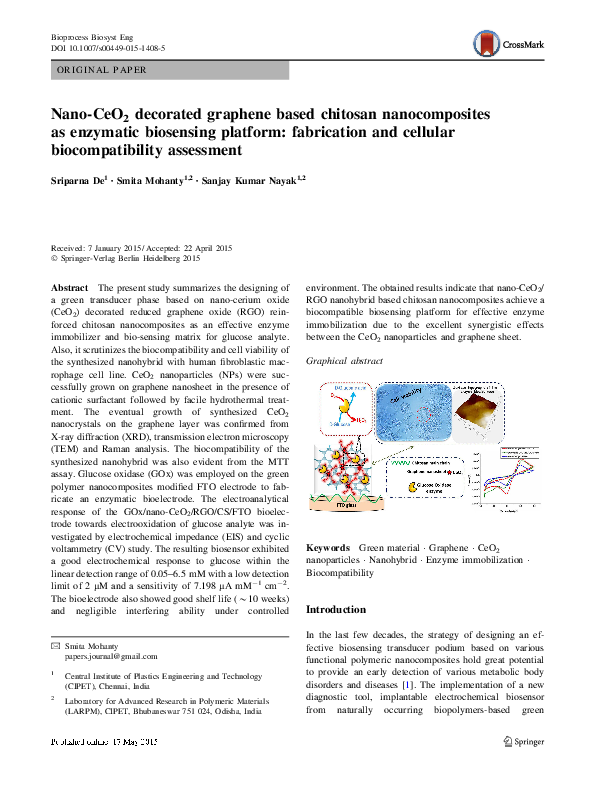 (PDF) Nano-CeO2 decorated graphene based chitosan nanocomposites as ...