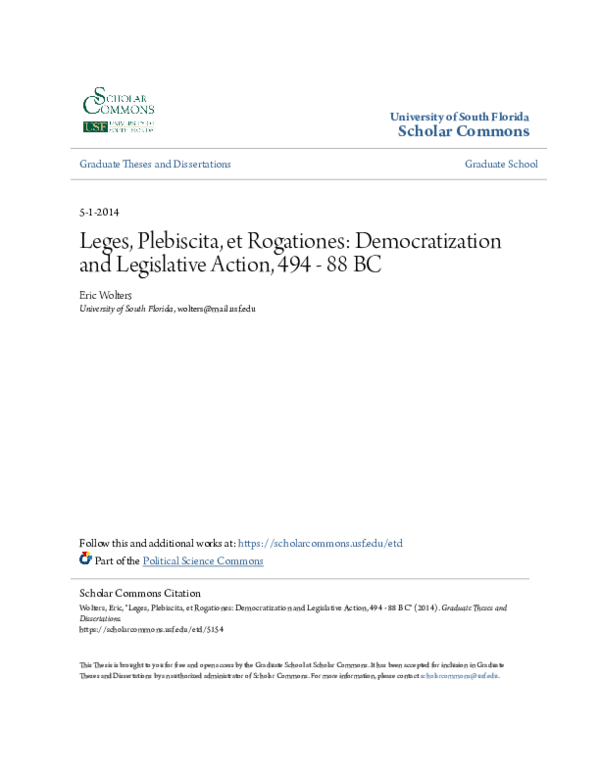 (PDF) Leges, Plebiscita, et Rogationes: Democratization and Legislative ...