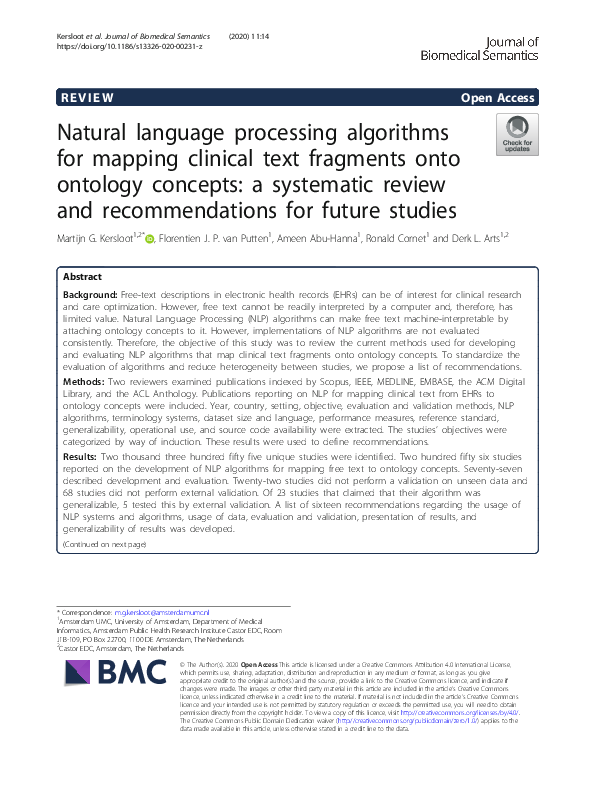 (PDF) Natural language processing algorithms for mapping clinical text ...