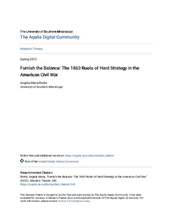(PDF) Furnish the Balance: The 1863 Roots of Hard Strategy in the ...