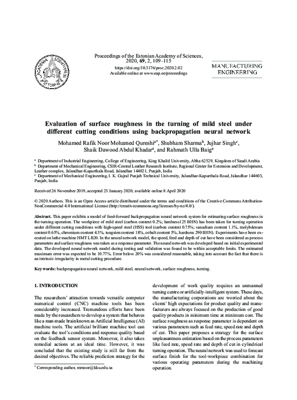 (PDF) Evaluation of surface roughness in the turning of mild steel ...