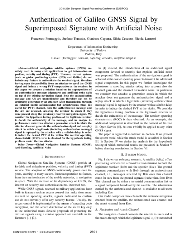(PDF) Authentication of Galileo GNSS Signal by Superimposed Signature ...