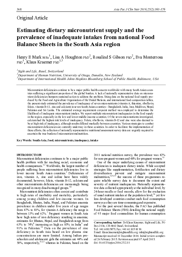 (PDF) Estimating dietary micronutrient supply and the prevalence of ...