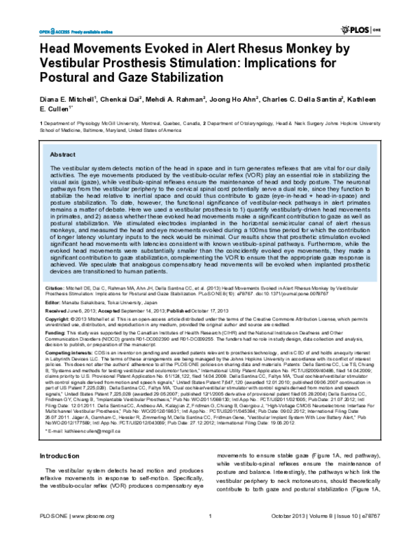(PDF) Head Movements Evoked in Alert Rhesus Monkey by Vestibular ...