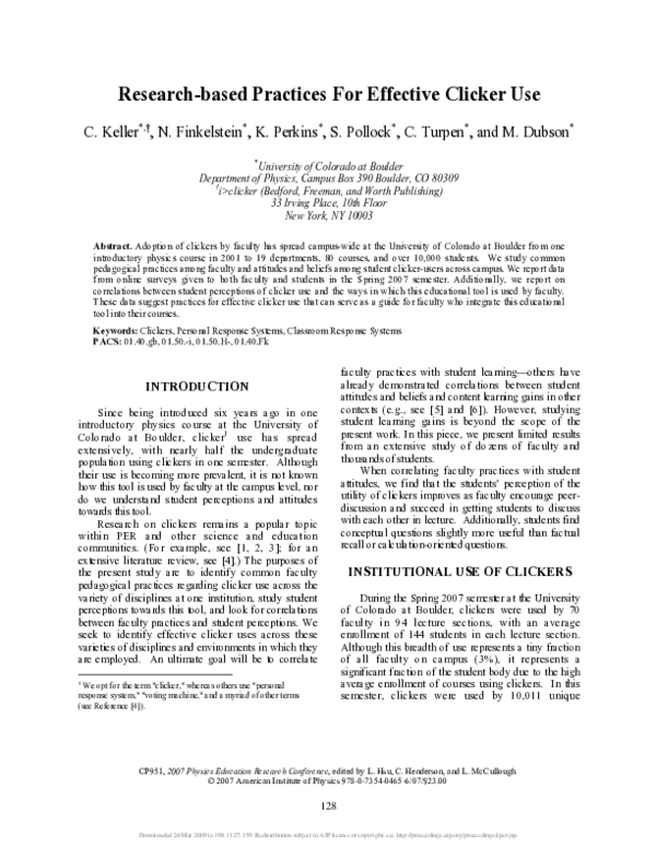 (PDF) Research-based Practices For Effective Clicker Use