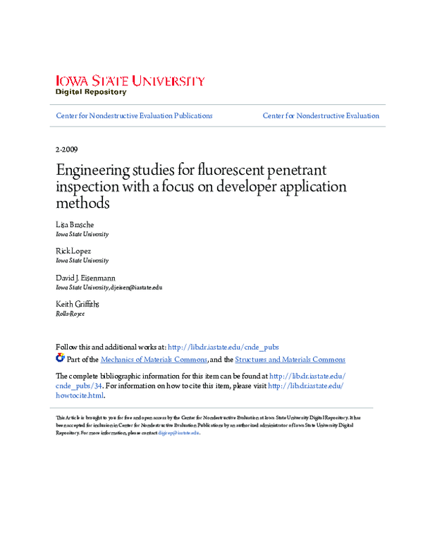 (PDF) Engineering studies for fluorescent penetrant inspection with a ...