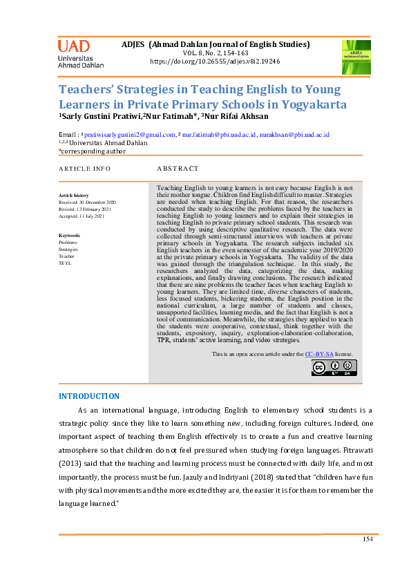 (PDF) Teachers’ Strategies in Teaching English to Young Learners in ...