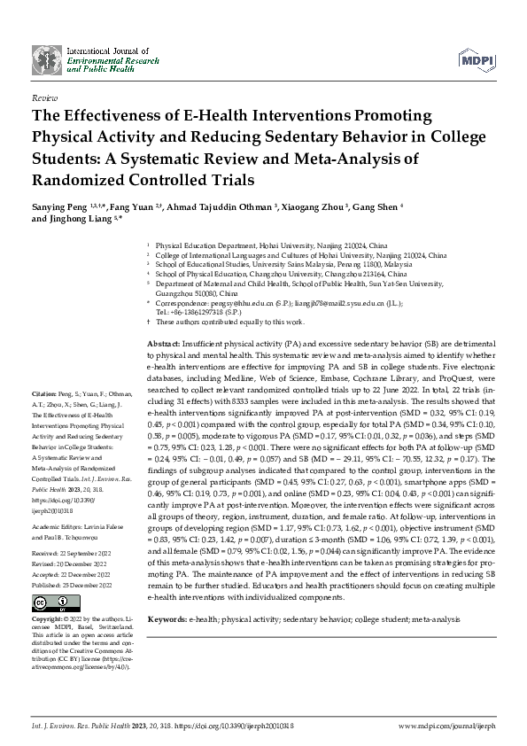 (PDF) The Effectiveness of E-Health Interventions Promoting Physical ...