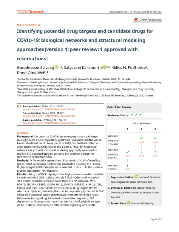 (PDF) Identifying potential drug targets and candidate drugs for COVID ...