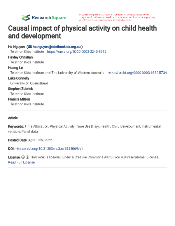(PDF) Causal impact of physical activity on child health and development