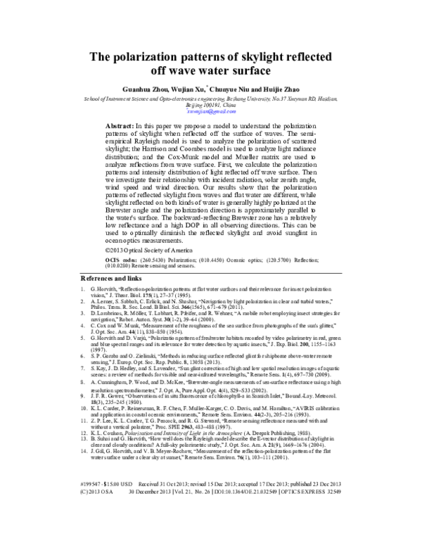 (PDF) The polarization patterns of skylight reflected off wave water ...