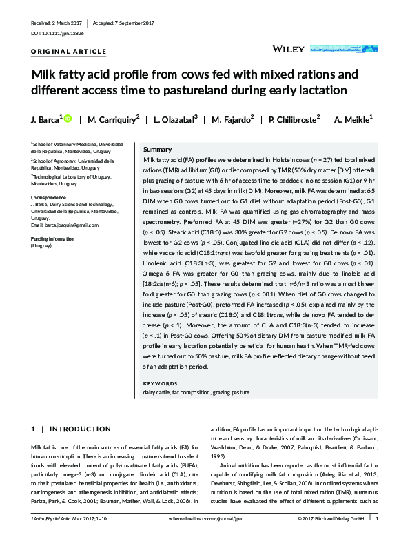 (PDF) Milk fatty acid profile from cows fed with mixed rations and ...