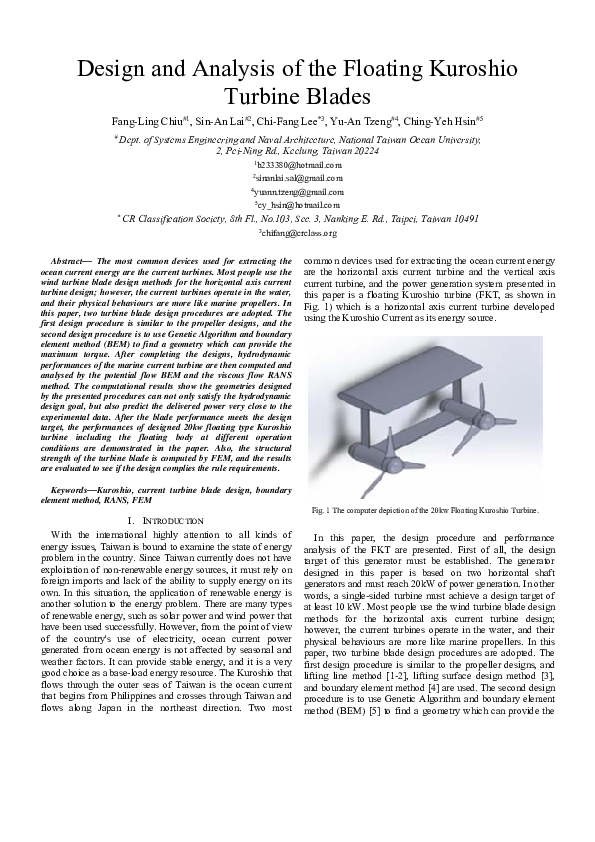 (PDF) Design and Analysis of the Floating Kuroshio Turbine Blades