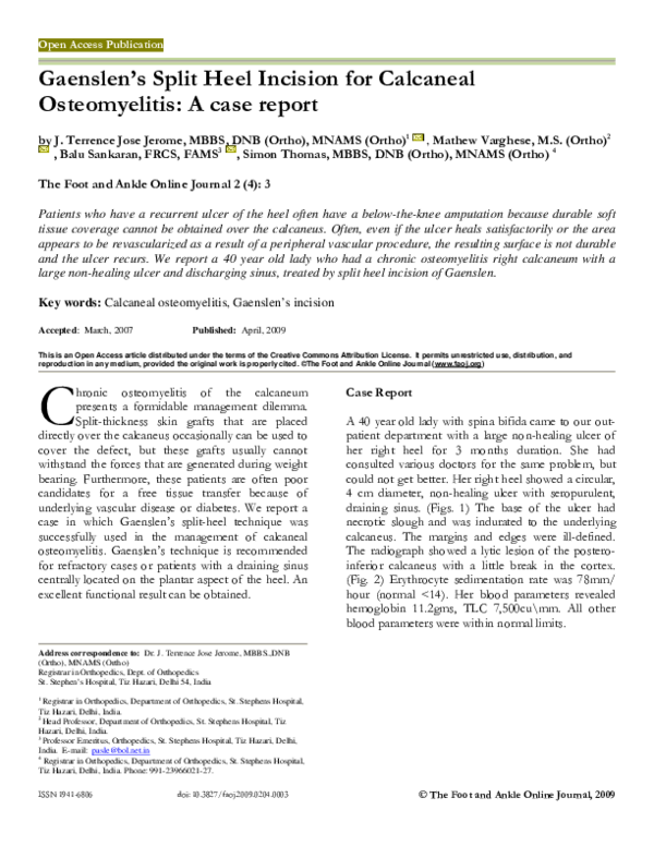 (PDF) Gaenslen's split-heel incision for calcaneal osteomyelitis—Case ...