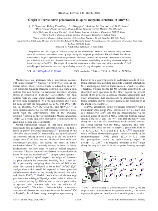 (PDF) Origin of ferroelectric polarization in spiral magnetic structure ...