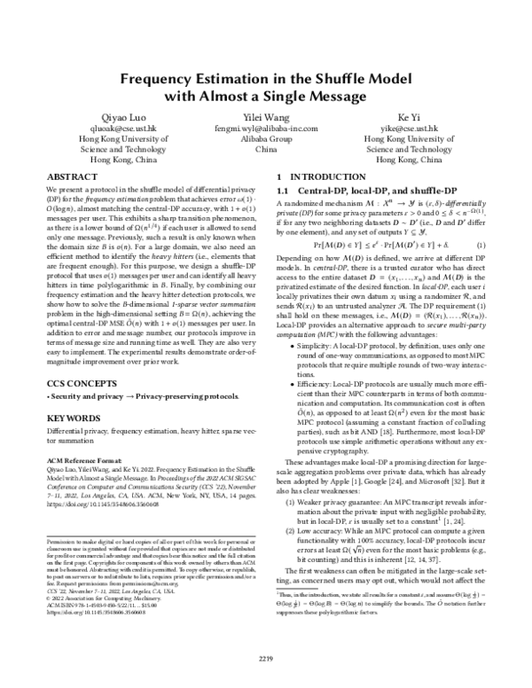 (PDF) Frequency Estimation in the Shuffle Model with Almost a Single ...