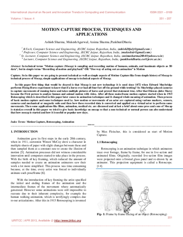 (PDF) Motion Capture Process, Techniques and Applications Anima