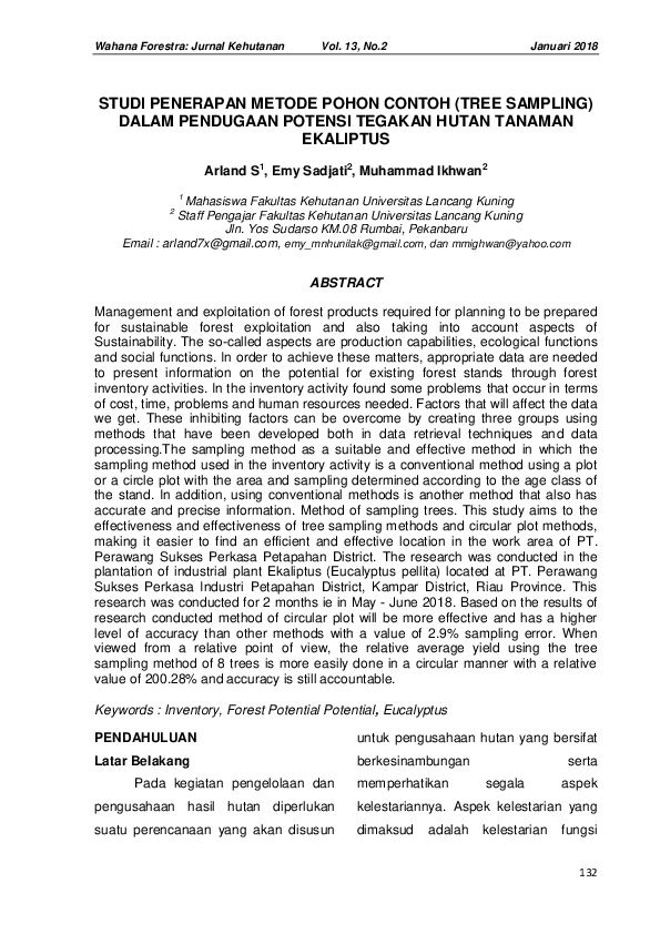 (PDF) Studi Penerapan Metode Pohon Contoh (Tree Sampling) Dalam ...