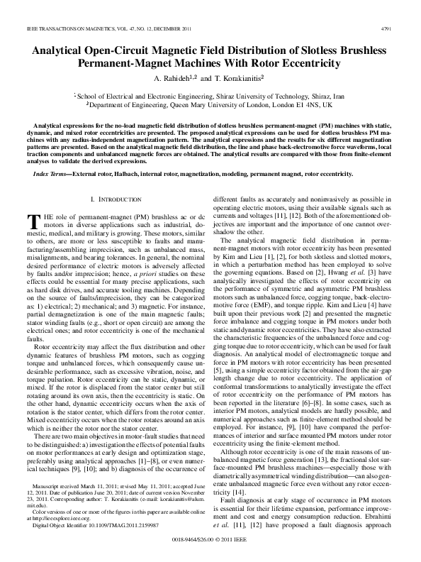 (PDF) Analytical Open-Circuit Magnetic Field Distribution of Slotless ...
