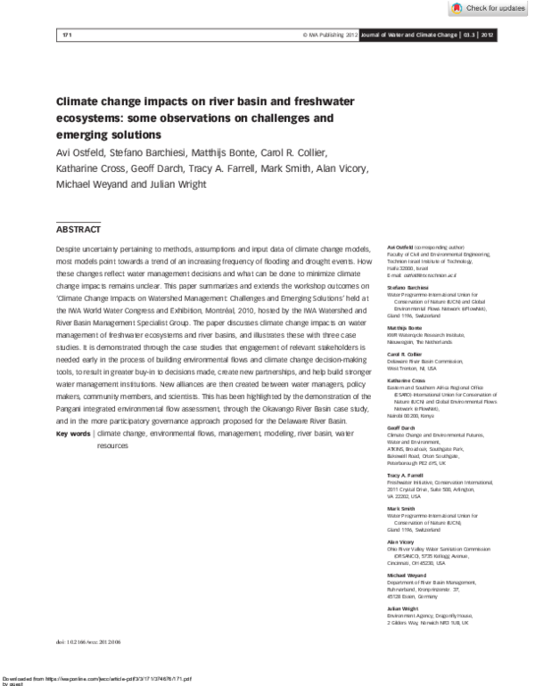 (PDF) Climate change impacts on river basin and freshwater ecosystems ...