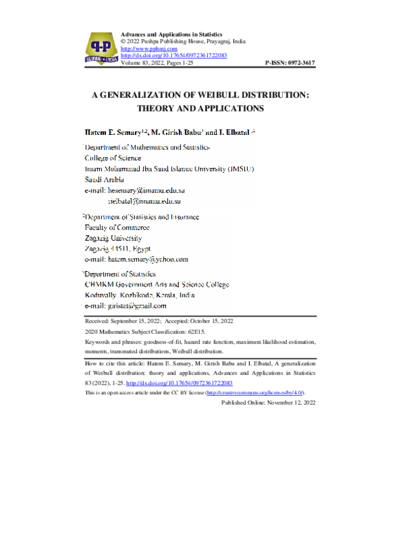 (PDF) A Generalization of Weibull Distribution: Theory and Applications