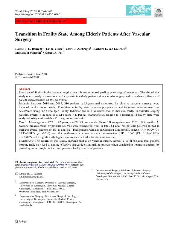 (PDF) Transition in Frailty State Among Elderly Patients After Vascular ...