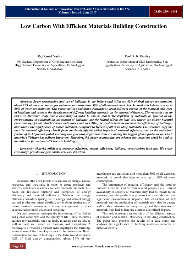 (PDF) Low Carbon With Efficient Materials Building Construction