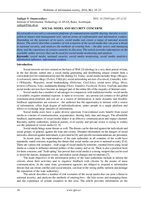 (PDF) Social Media and Security Concerns