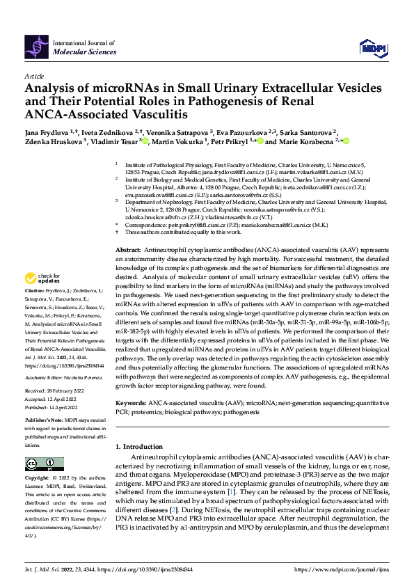 (PDF) Analysis of microRNAs in Small Urinary Extracellular Vesicles and ...