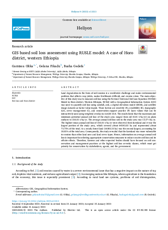 (PDF) GIS based soil loss assessment using RUSLE model: A case of Horo ...