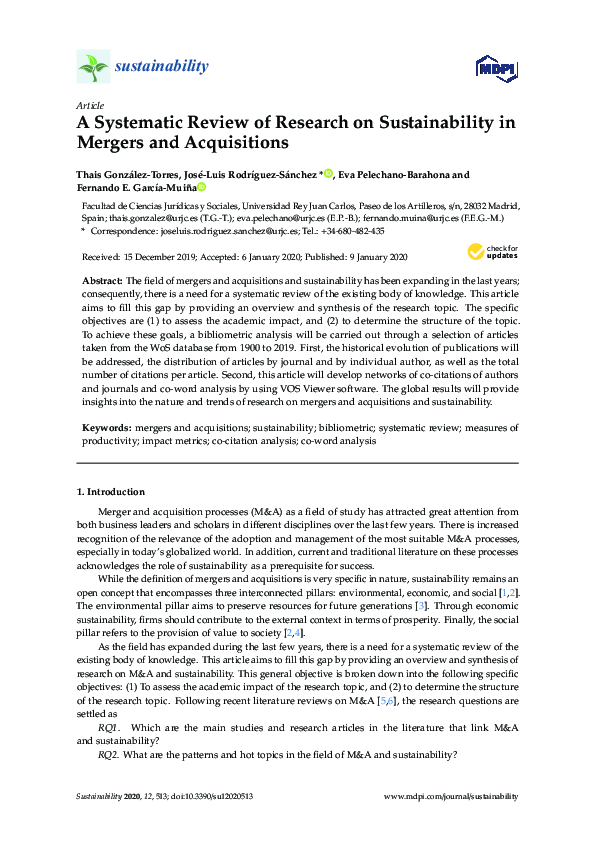 (PDF) A Systematic Review of Research on Sustainability in Mergers and ...