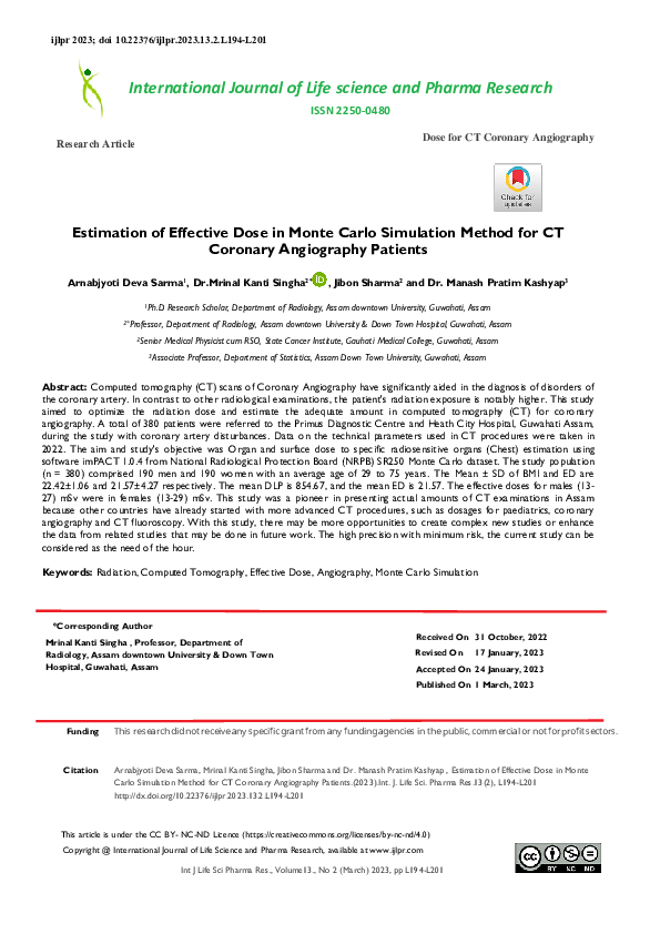 (PDF) Estimation of Effective Dose in Monte Carlo Simulation Method for ...