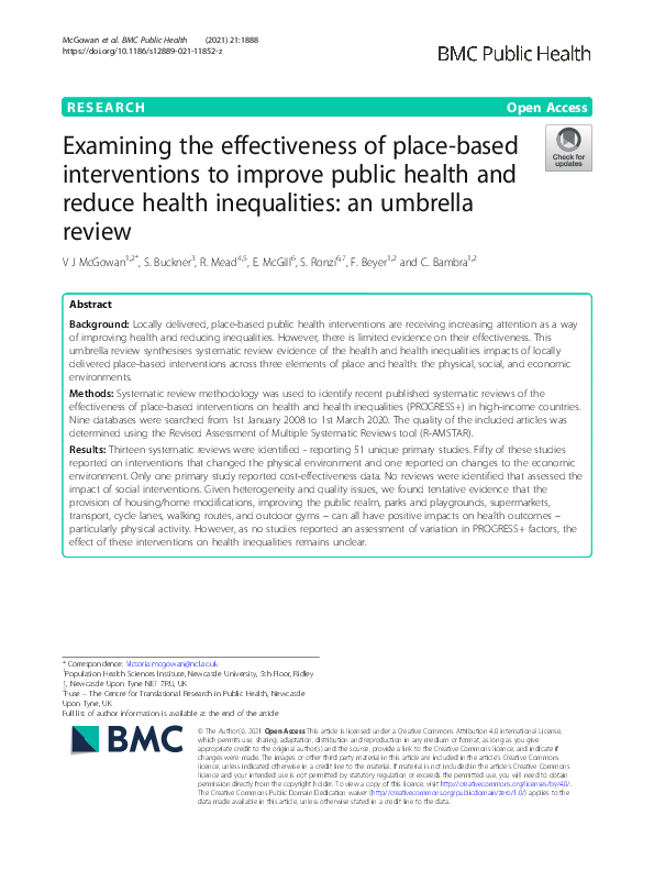 (PDF) Examining the effectiveness of place-based interventions to ...