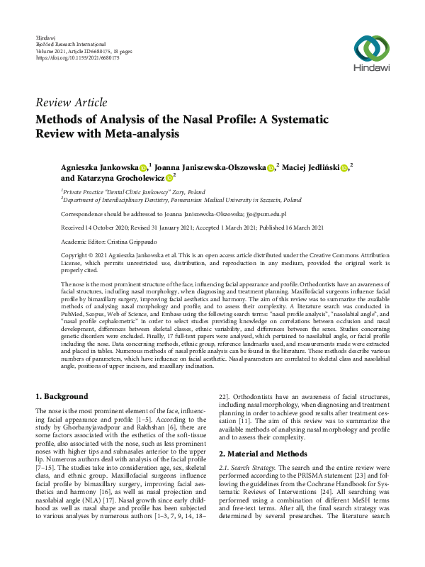 (PDF) Methods of Analysis of the Nasal Profile: A Systematic Review ...